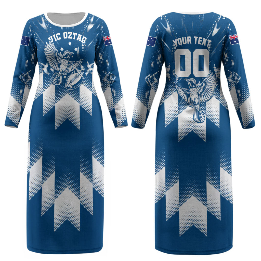 Personalized VIC Oztag Australia Bird Mascot Couples Matching Long Sleeve Bodycon Dress and Long Sleeve Button Shirt Australian Flag Southern Cross Halftone