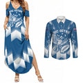 Personalized VIC Oztag Australia Bird Mascot Couples Matching Summer Maxi Dress and Long Sleeve Button Shirt Australian Flag Southern Cross Halftone
