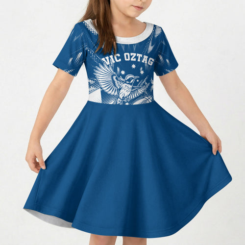 Personalized VIC Oztag Australia Bird Mascot Kid Short Sleeve Dress Australian Flag Southern Cross Halftone