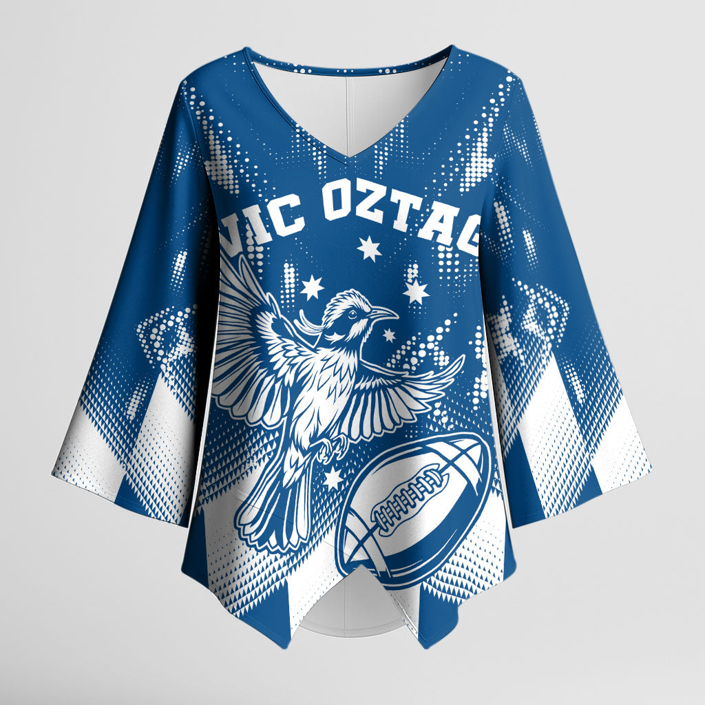 Personalized VIC Oztag Australia Bird Mascot Kimono Sleeve Blouse Australian Flag Southern Cross Halftone