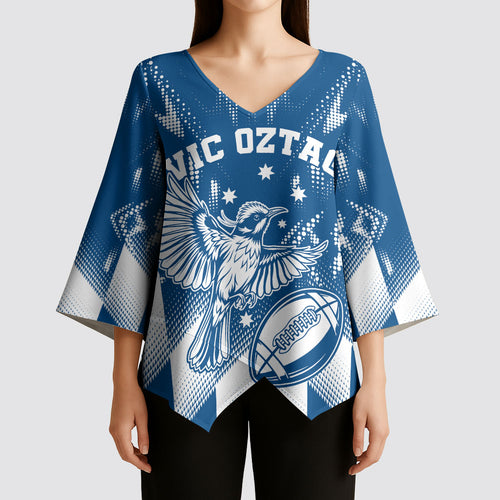 Personalized VIC Oztag Australia Bird Mascot Kimono Sleeve Blouse Australian Flag Southern Cross Halftone