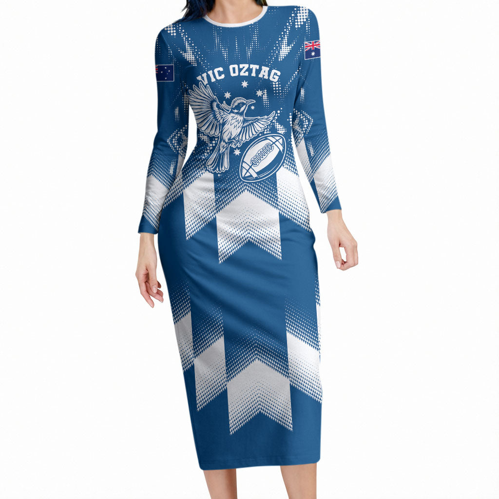 Personalized VIC Oztag Australia Bird Mascot Long Sleeve Bodycon Dress Australian Flag Southern Cross Halftone
