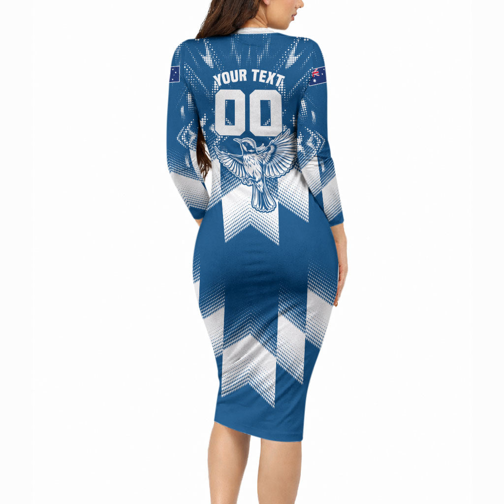 Personalized VIC Oztag Australia Bird Mascot Long Sleeve Bodycon Dress Australian Flag Southern Cross Halftone