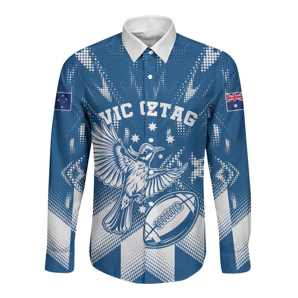 Personalized VIC Oztag Australia Bird Mascot Long Sleeve Button Shirt Australian Flag Southern Cross Halftone