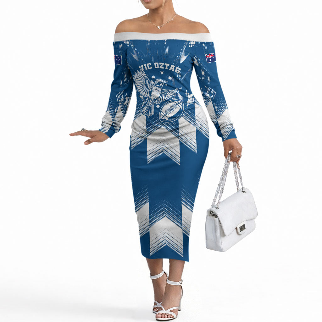 Personalized VIC Oztag Australia Bird Mascot Off The Shoulder Long Sleeve Dress Australian Flag Southern Cross Halftone