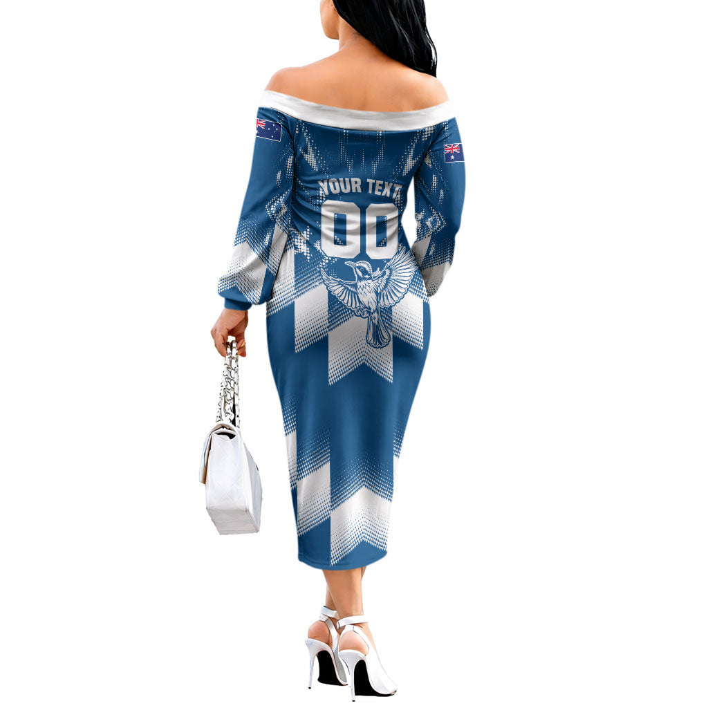 Personalized VIC Oztag Australia Bird Mascot Off The Shoulder Long Sleeve Dress Australian Flag Southern Cross Halftone