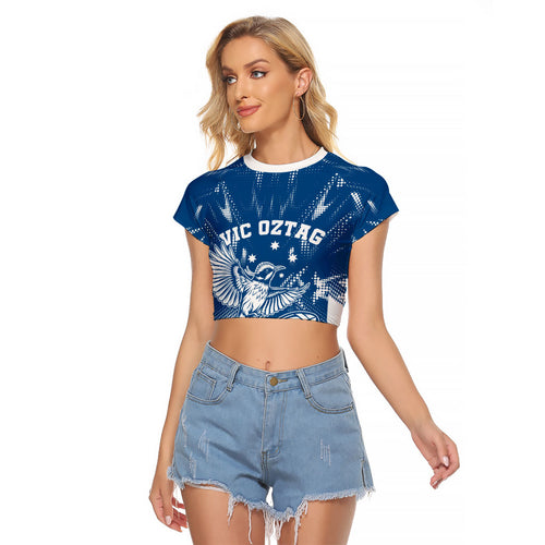Personalized VIC Oztag Australia Bird Mascot Raglan Cropped T Shirt Australian Flag Southern Cross Halftone