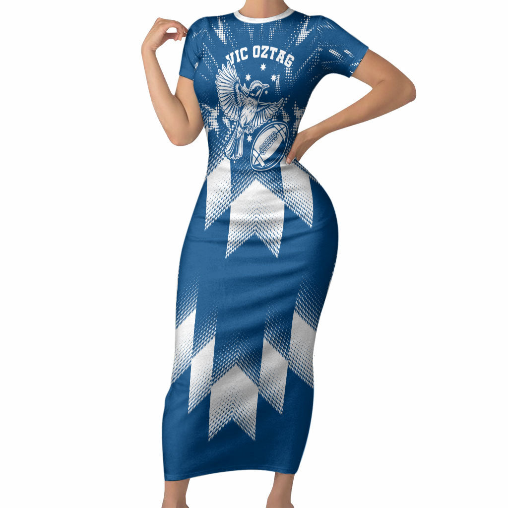 Personalized VIC Oztag Australia Bird Mascot Short Sleeve Bodycon Dress Australian Flag Southern Cross Halftone