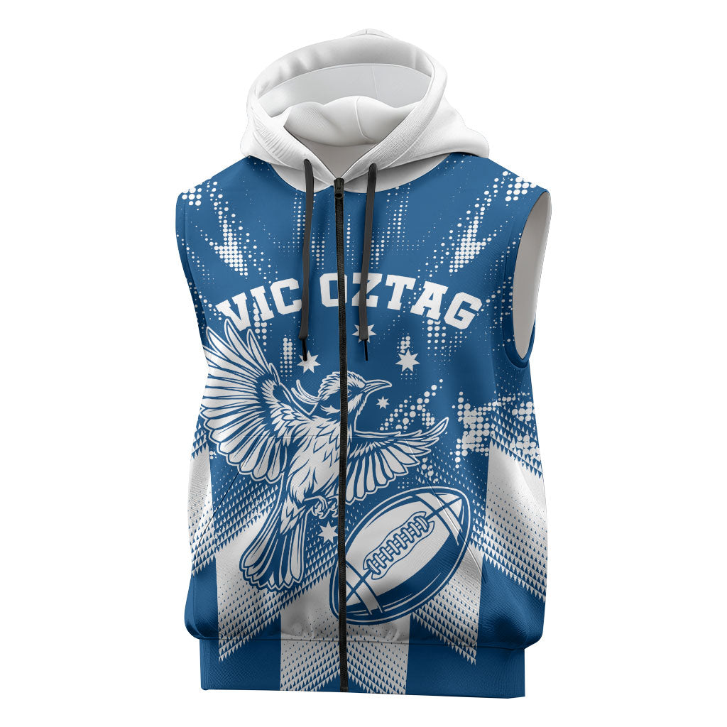 Personalized VIC Oztag Australia Bird Mascot Sleeveless Zip Hoodie Australian Flag Southern Cross Halftone