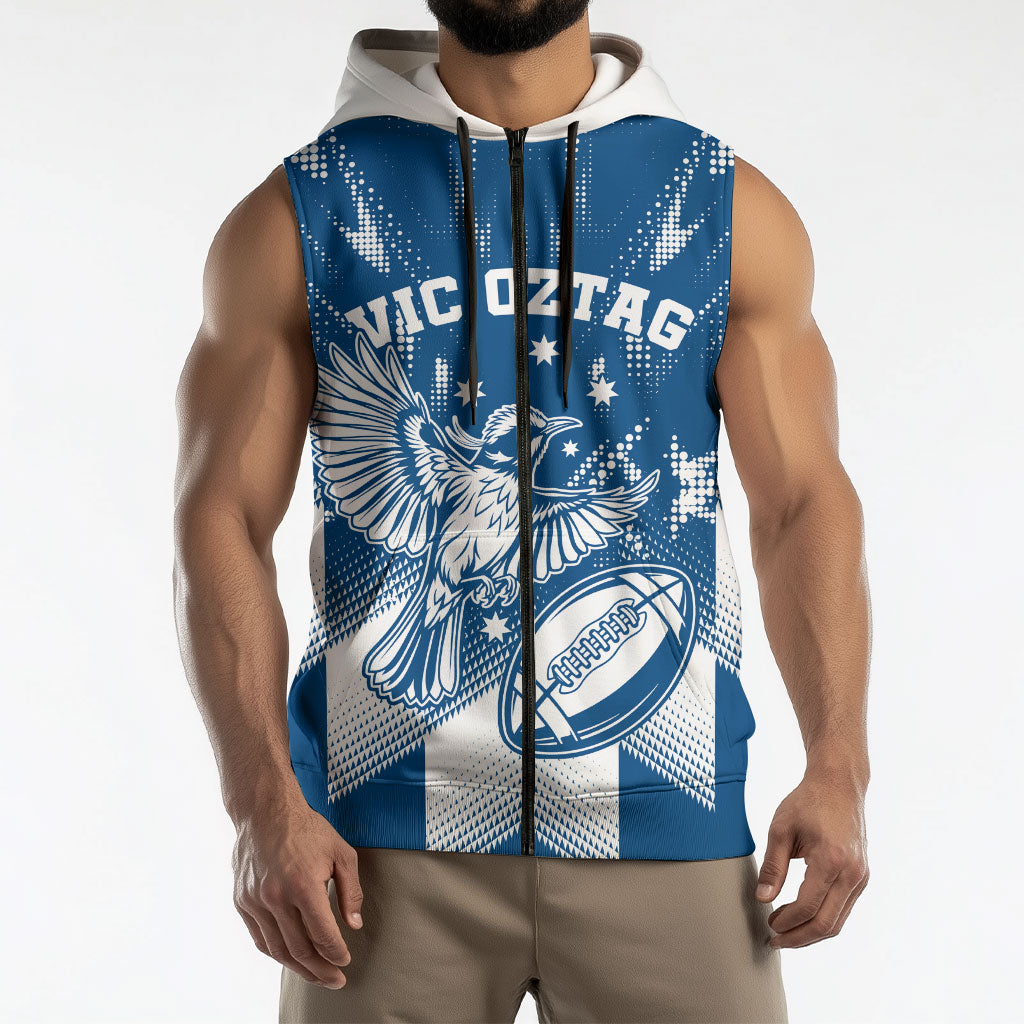 Personalized VIC Oztag Australia Bird Mascot Sleeveless Zip Hoodie Australian Flag Southern Cross Halftone