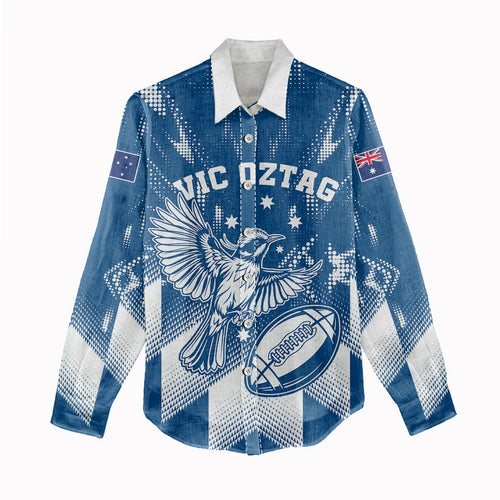 Personalized VIC Oztag Australia Bird Mascot Women Casual Shirt Australian Flag Southern Cross Halftone