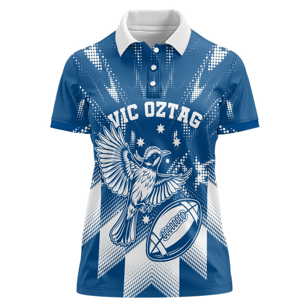 Personalized VIC Oztag Australia Bird Mascot Women Polo Shirt Australian Flag Southern Cross Halftone