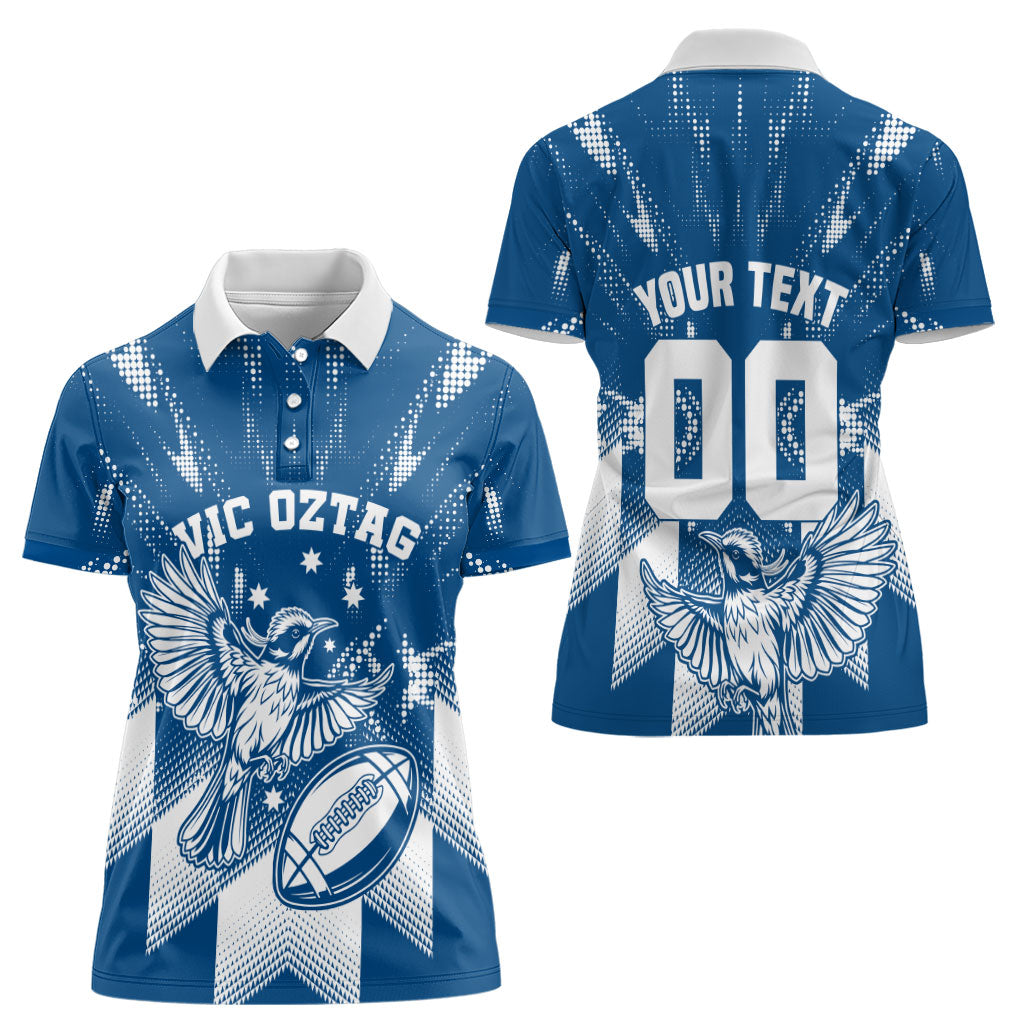 Personalized VIC Oztag Australia Bird Mascot Women Polo Shirt Australian Flag Southern Cross Halftone