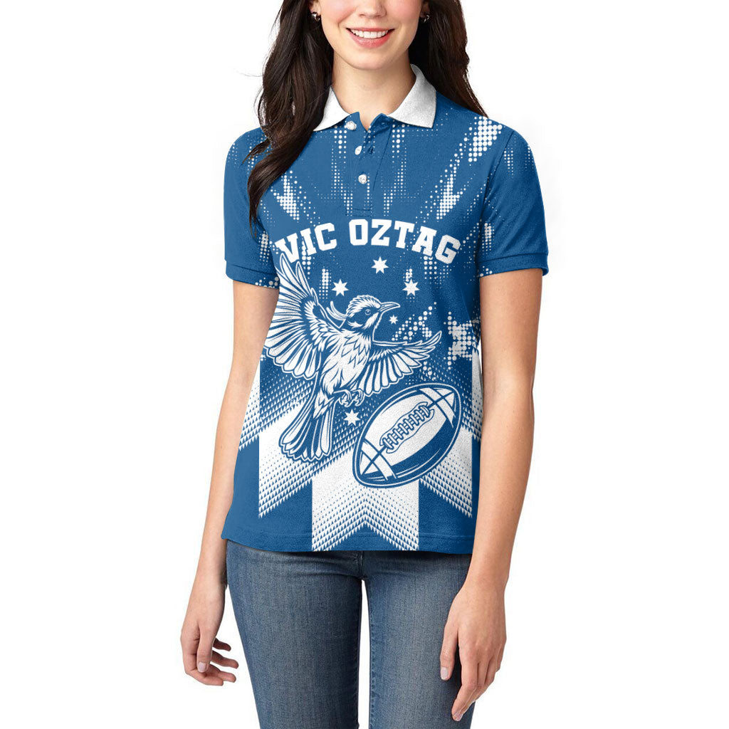 Personalized VIC Oztag Australia Bird Mascot Women Polo Shirt Australian Flag Southern Cross Halftone