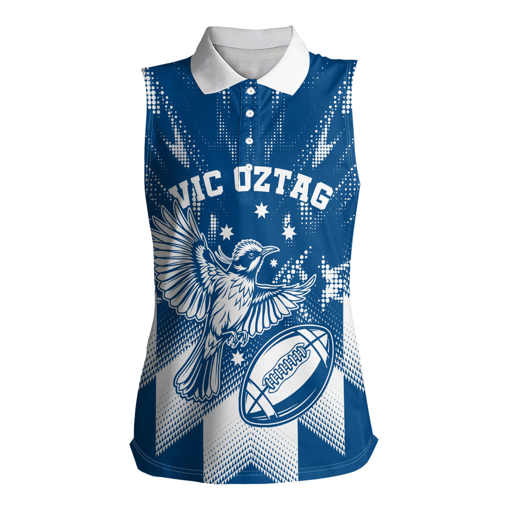 Personalized VIC Oztag Australia Bird Mascot Women Sleeveless Polo Shirt Australian Flag Southern Cross Halftone
