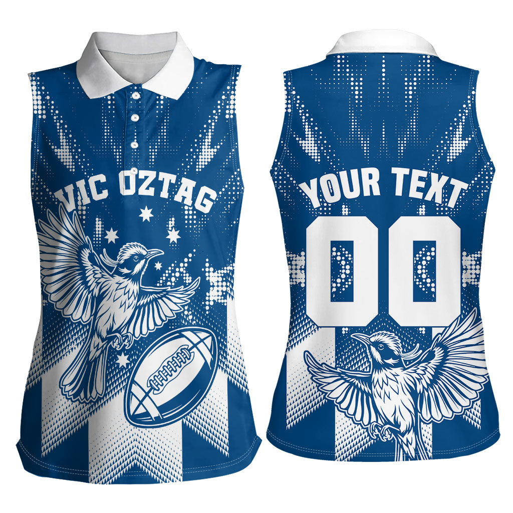 Personalized VIC Oztag Australia Bird Mascot Women Sleeveless Polo Shirt Australian Flag Southern Cross Halftone