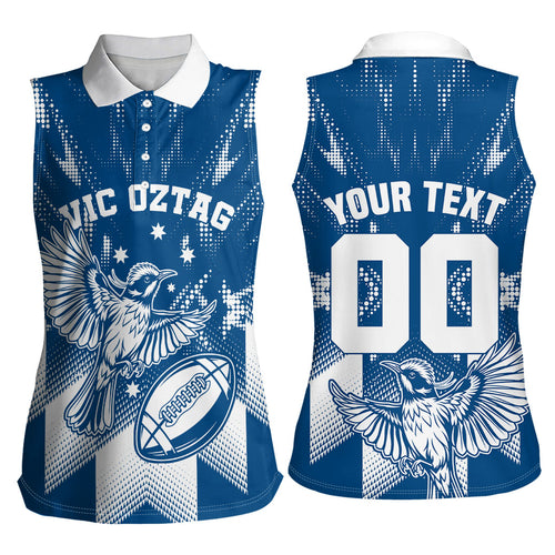 Personalized VIC Oztag Australia Bird Mascot Women Sleeveless Polo Shirt Australian Flag Southern Cross Halftone