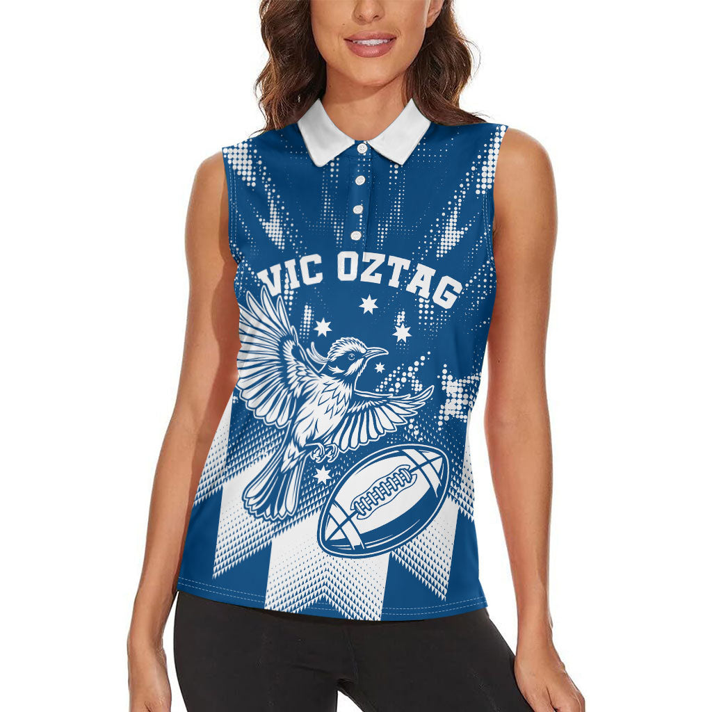 Personalized VIC Oztag Australia Bird Mascot Women Sleeveless Polo Shirt Australian Flag Southern Cross Halftone