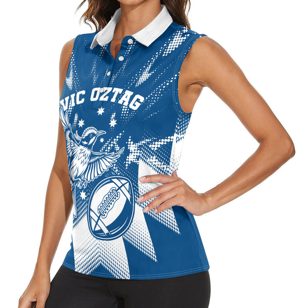Personalized VIC Oztag Australia Bird Mascot Women Sleeveless Polo Shirt Australian Flag Southern Cross Halftone