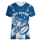 Personalized VIC Oztag Australia Bird Mascot Women V-Neck T-Shirt Australian Flag Southern Cross Halftone
