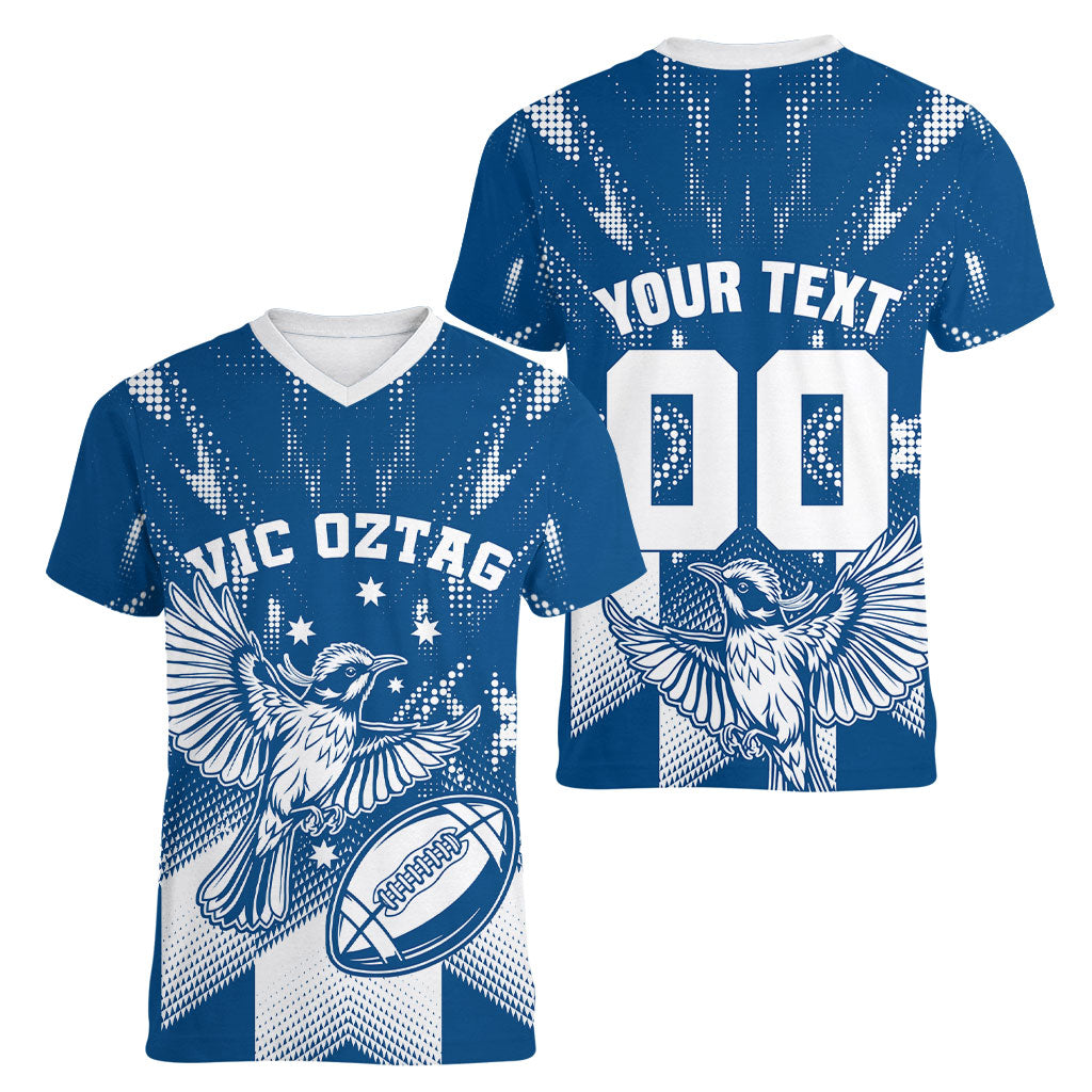 Personalized VIC Oztag Australia Bird Mascot Women V-Neck T-Shirt Australian Flag Southern Cross Halftone