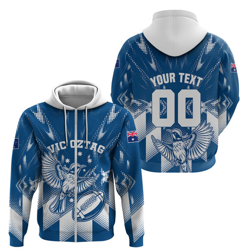 Personalized VIC Oztag Australia Bird Mascot Zip Hoodie Australian Flag Southern Cross Halftone