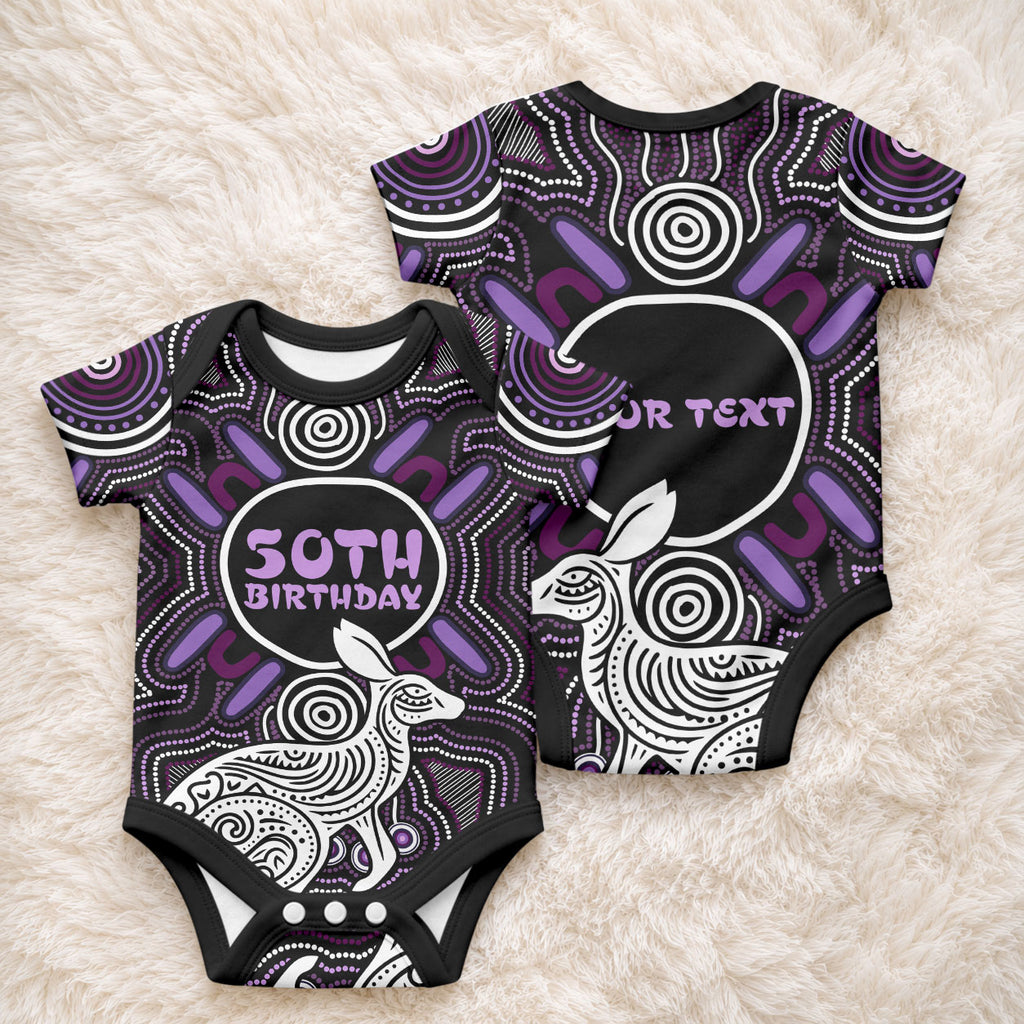 Personalised Aboriginal 50th Birthday Baby Onesie Kangaroo Indigenous Dot Art Australian Culture