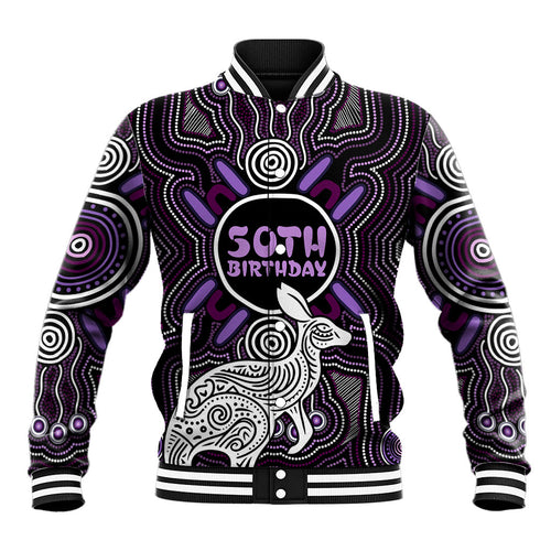 Personalised Aboriginal 50th Birthday Baseball Jacket Kangaroo Indigenous Dot Art Australian Culture
