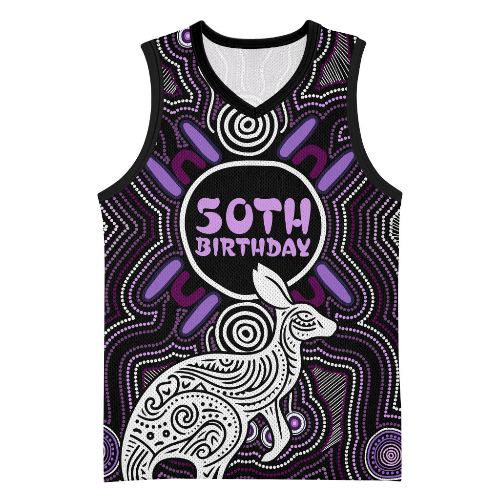 Personalised Aboriginal 50th Birthday Basketball Jersey Kangaroo Indigenous Dot Art Australian Culture