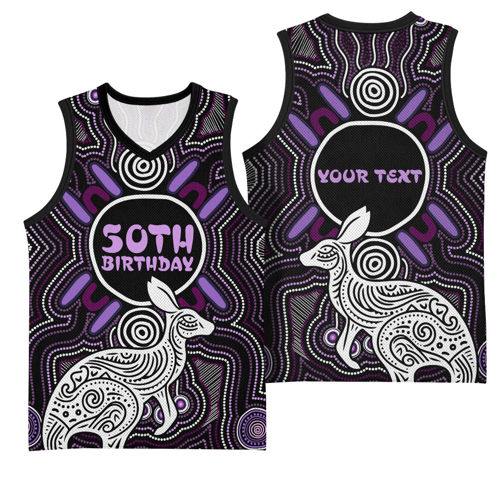 Personalised Aboriginal 50th Birthday Basketball Jersey Kangaroo Indigenous Dot Art Australian Culture