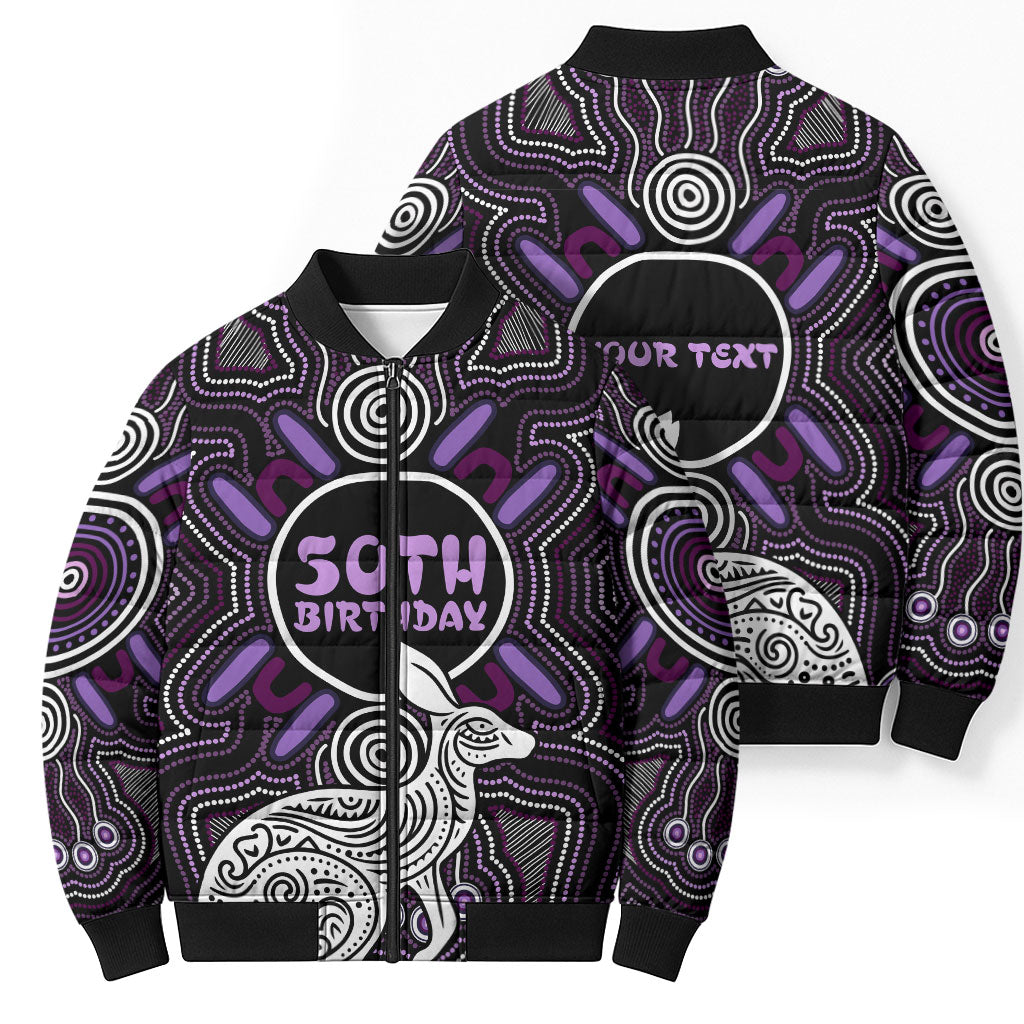 Personalised Aboriginal 50th Birthday Bomber Puffer Jacket Kangaroo Indigenous Dot Art Australian Culture