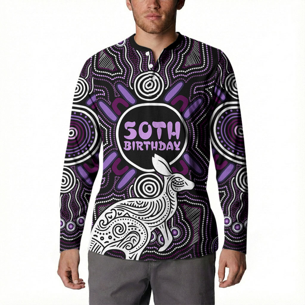 Personalised Aboriginal 50th Birthday Button Sweatshirt Kangaroo Indigenous Dot Art Australian Culture