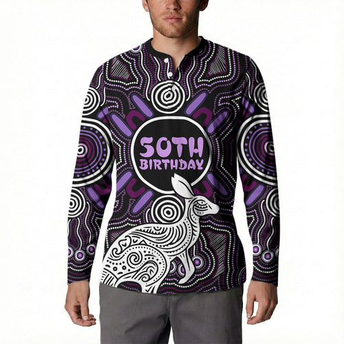 Personalised Aboriginal 50th Birthday Button Sweatshirt Kangaroo Indigenous Dot Art Australian Culture