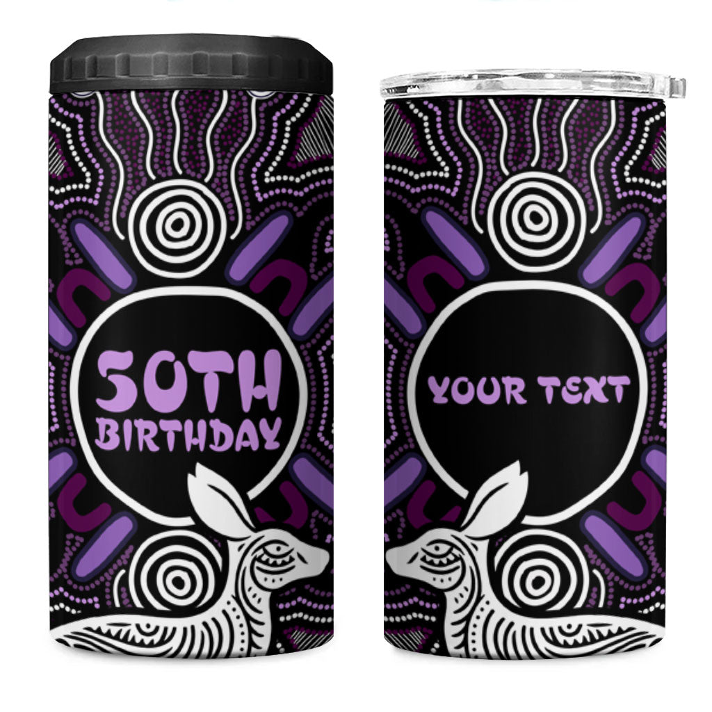 Personalised Aboriginal 50th Birthday 4 in 1 Can Cooler Tumbler Kangaroo Indigenous Dot Art Australian Culture