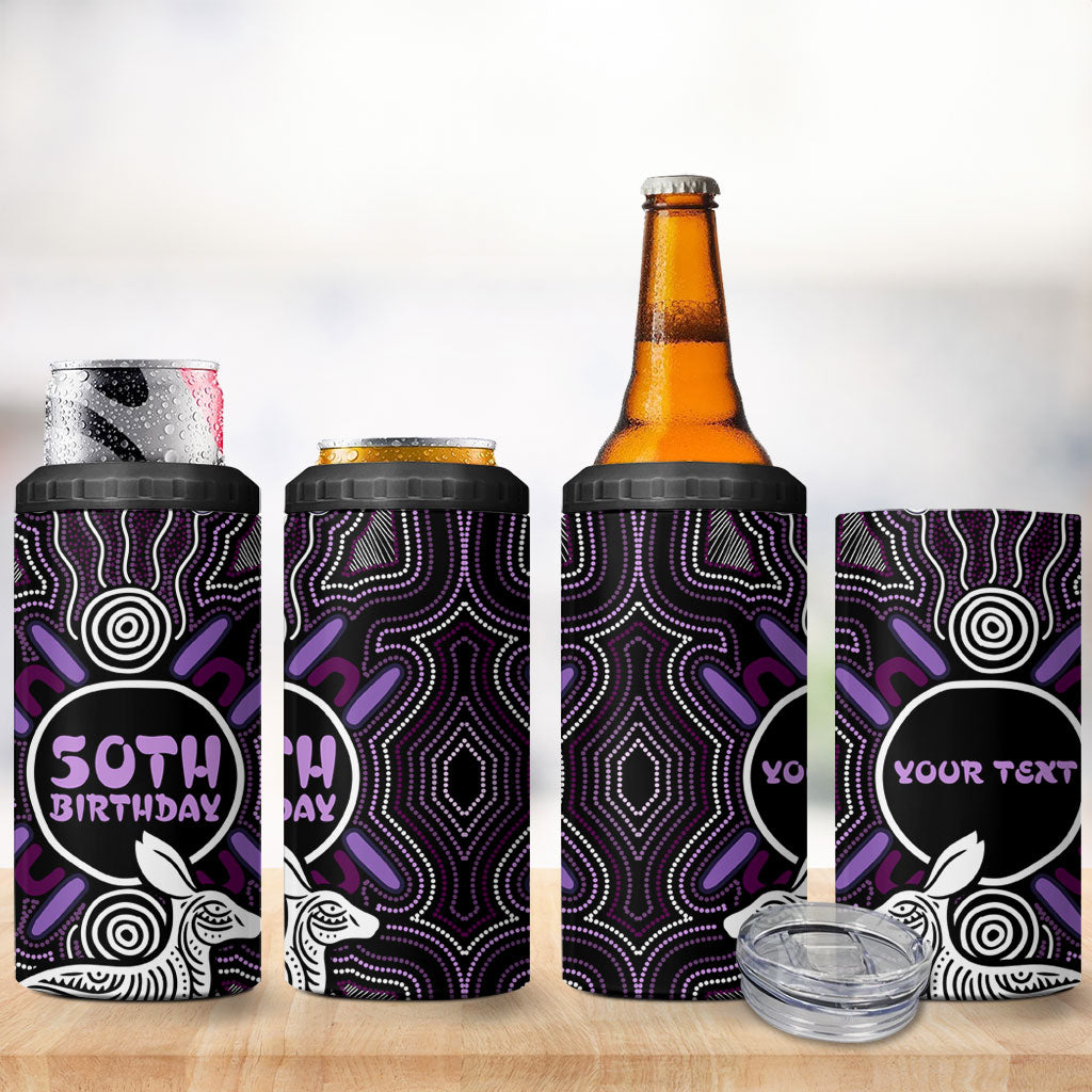Personalised Aboriginal 50th Birthday 4 in 1 Can Cooler Tumbler Kangaroo Indigenous Dot Art Australian Culture