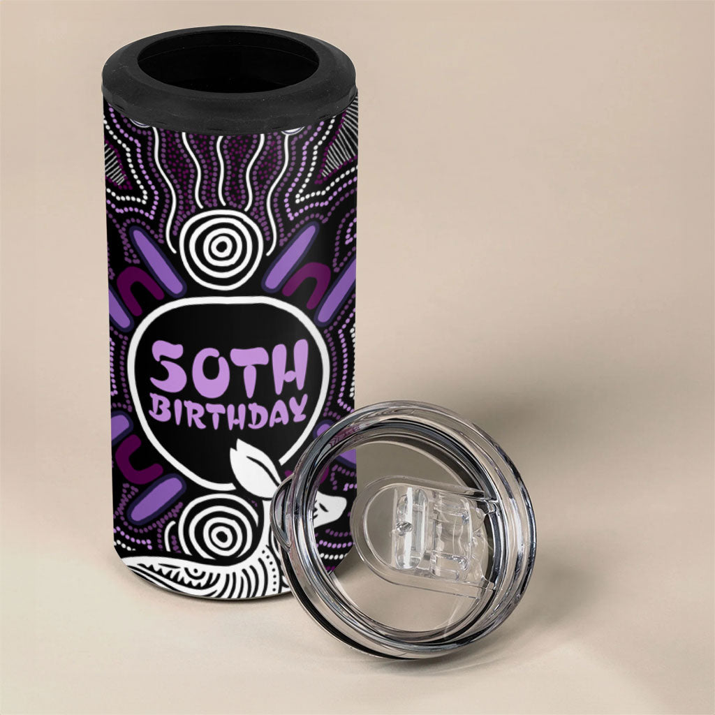 Personalised Aboriginal 50th Birthday 4 in 1 Can Cooler Tumbler Kangaroo Indigenous Dot Art Australian Culture