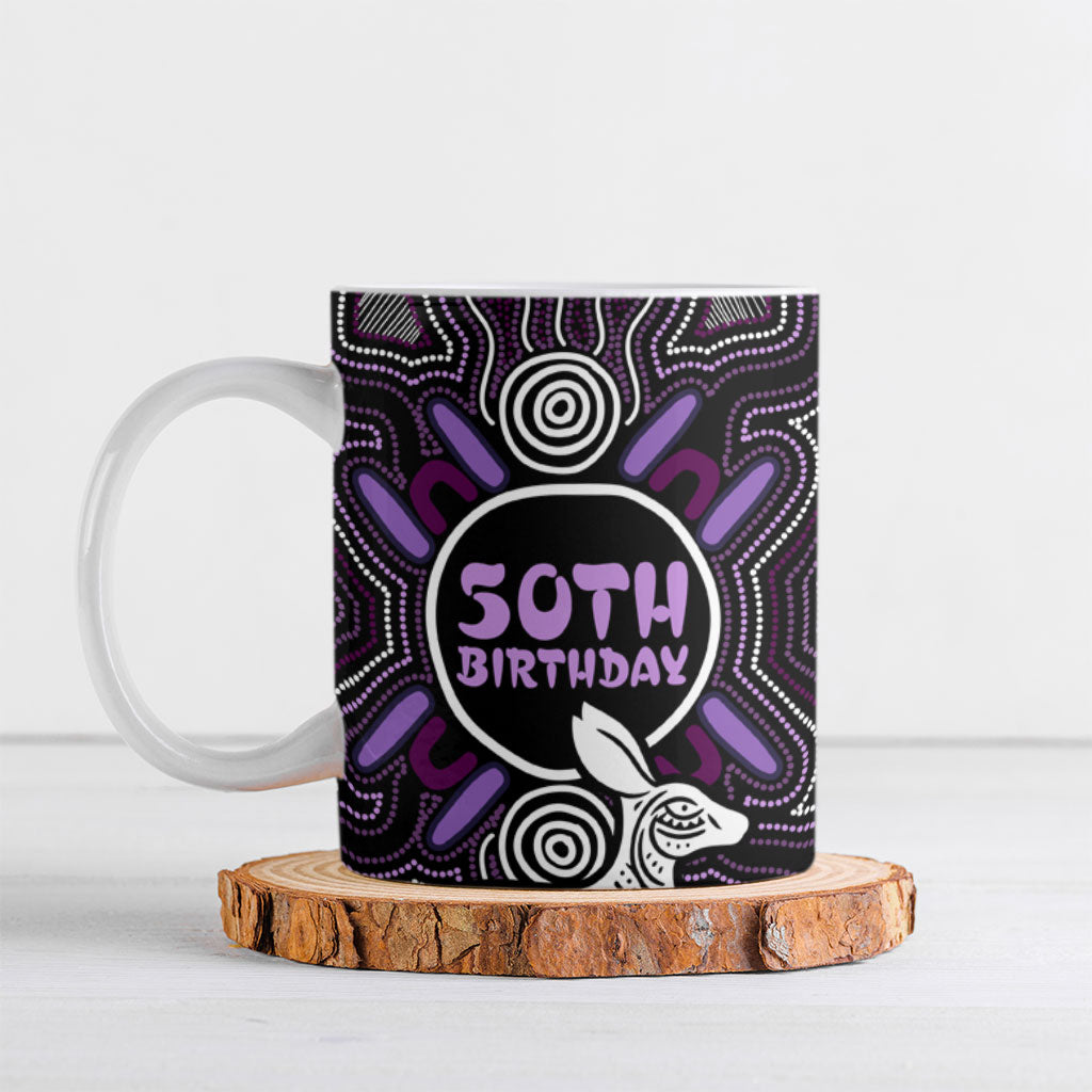 Personalised Aboriginal 50th Birthday Ceramic Mug Kangaroo Indigenous Dot Art Australian Culture