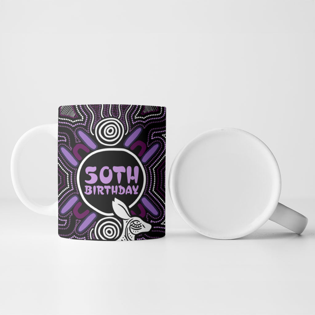 Personalised Aboriginal 50th Birthday Ceramic Mug Kangaroo Indigenous Dot Art Australian Culture