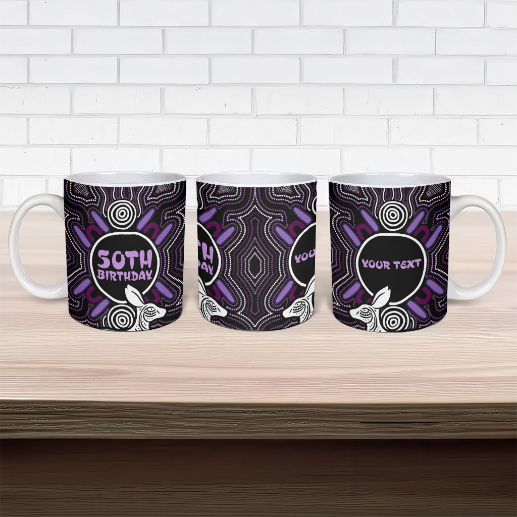 Personalised Aboriginal 50th Birthday Ceramic Mug Kangaroo Indigenous Dot Art Australian Culture