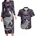 Personalised Aboriginal 50th Birthday Couples Matching Long Sleeve Bodycon Dress and Hawaiian Shirt Kangaroo Indigenous Dot Art Australian Culture