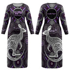 Personalised Aboriginal 50th Birthday Couples Matching Long Sleeve Bodycon Dress and Hawaiian Shirt Kangaroo Indigenous Dot Art Australian Culture
