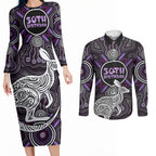 Personalised Aboriginal 50th Birthday Couples Matching Long Sleeve Bodycon Dress and Long Sleeve Button Shirt Kangaroo Indigenous Dot Art Australian Culture
