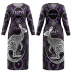 Personalised Aboriginal 50th Birthday Couples Matching Long Sleeve Bodycon Dress and Long Sleeve Button Shirt Kangaroo Indigenous Dot Art Australian Culture