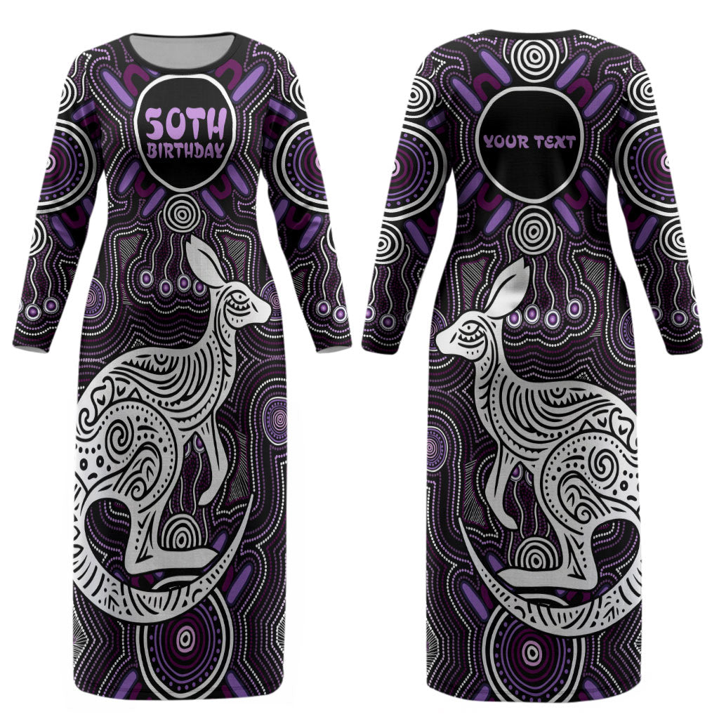 Personalised Aboriginal 50th Birthday Couples Matching Long Sleeve Bodycon Dress and Long Sleeve Button Shirt Kangaroo Indigenous Dot Art Australian Culture