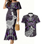 Personalised Aboriginal 50th Birthday Couples Matching Mermaid Dress and Hawaiian Shirt Kangaroo Indigenous Dot Art Australian Culture