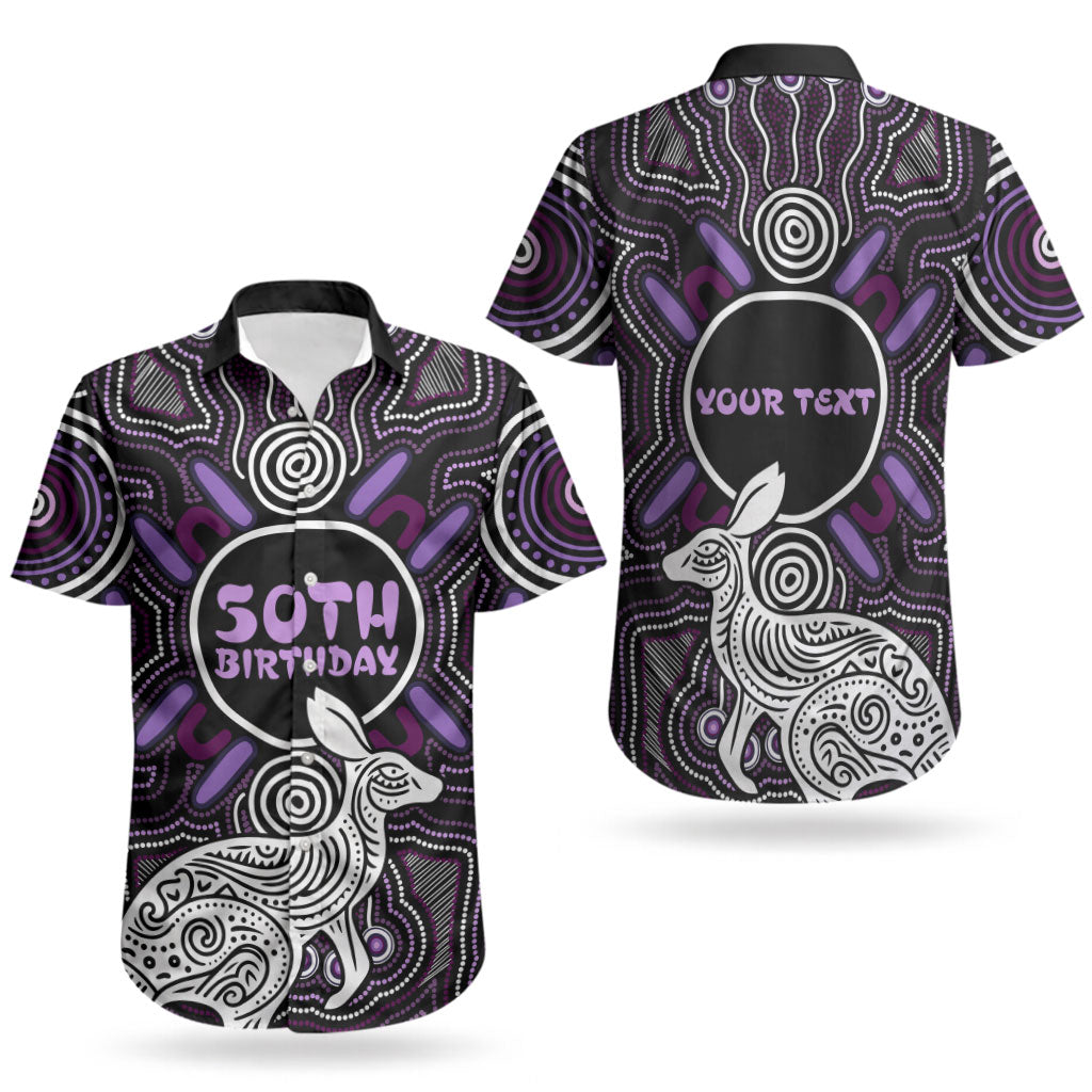 Personalised Aboriginal 50th Birthday Couples Matching Mermaid Dress and Hawaiian Shirt Kangaroo Indigenous Dot Art Australian Culture