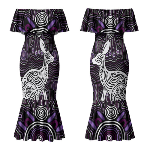 Personalised Aboriginal 50th Birthday Couples Matching Mermaid Dress and Hawaiian Shirt Kangaroo Indigenous Dot Art Australian Culture