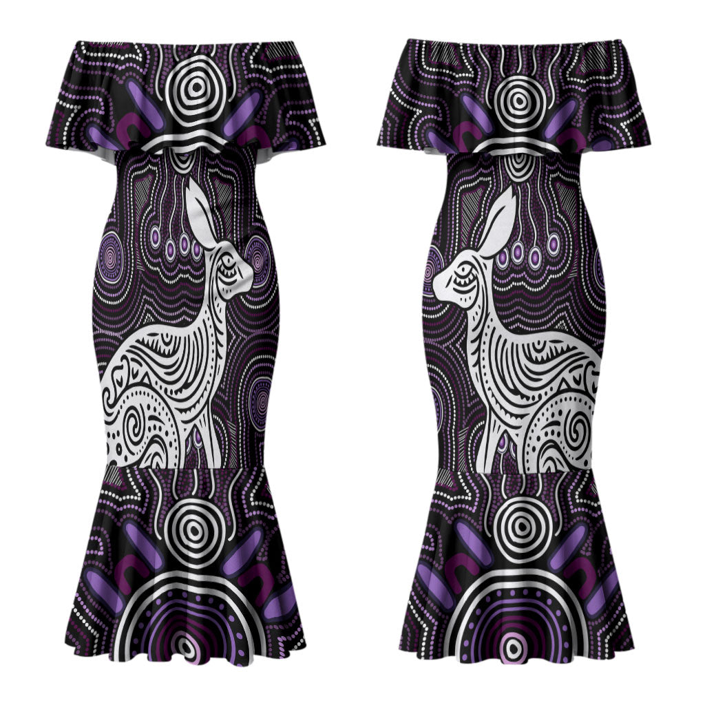 Personalised Aboriginal 50th Birthday Couples Matching Mermaid Dress and Long Sleeve Button Shirt Kangaroo Indigenous Dot Art Australian Culture
