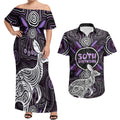 Personalised Aboriginal 50th Birthday Couples Matching Off Shoulder Maxi Dress and Hawaiian Shirt Kangaroo Indigenous Dot Art Australian Culture