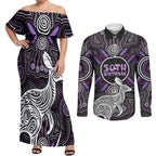 Personalised Aboriginal 50th Birthday Couples Matching Off Shoulder Maxi Dress and Long Sleeve Button Shirt Kangaroo Indigenous Dot Art Australian Culture